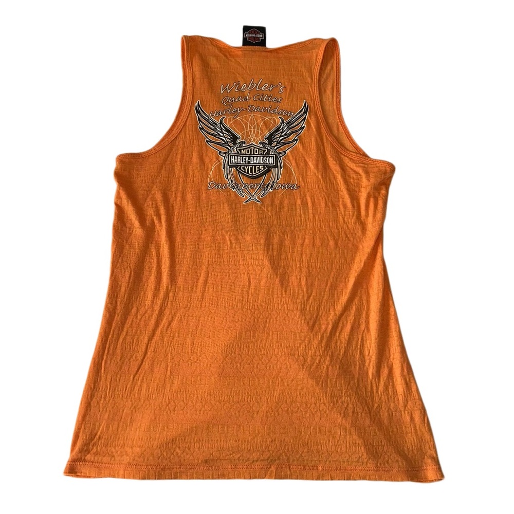 Orange Aztec Print Harley Davidson Graphic Tank Top - Picture 2 of 5